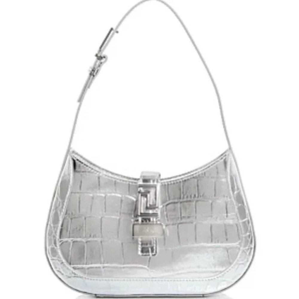 Versace Greca Goddess Croc Embossed Leather Hobo Bag Small Size